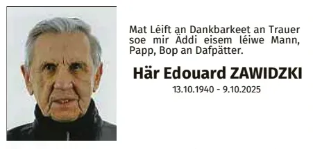 Traueranzeige für Edouard Zawidzki