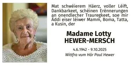 Traueranzeige für Lotty Hewer-Mersch