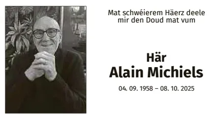 Traueranzeige für Alain Michiels