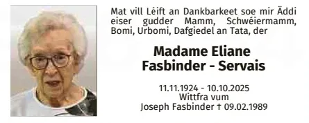 Traueranzeige für Eliane Fasbinder-Servais