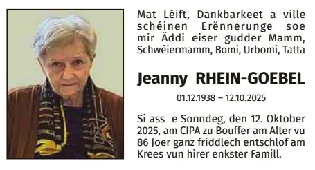 Traueranzeige für Jeanny Rhein-Goebel