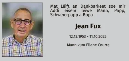 Traueranzeige für Jean Fux