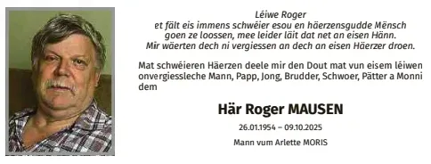 Traueranzeige für Roger Mausen
