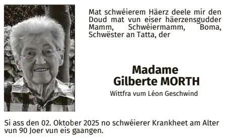Traueranzeige für Gilberte Morth