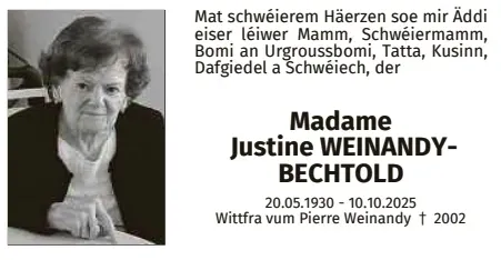 Traueranzeige für Justine Weinandy-Bechtold