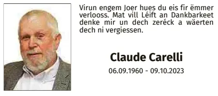 Traueranzeige für Claude Carelli