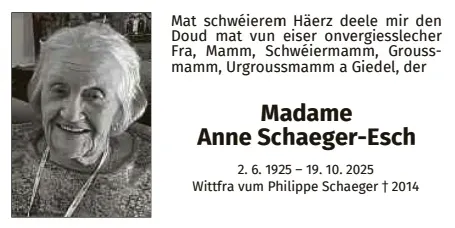 Traueranzeige für Anne Schaeger-Esch