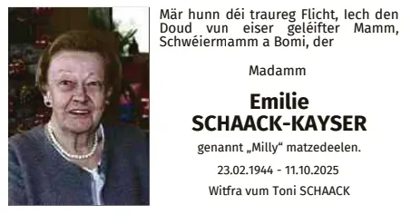 Traueranzeige für Emilie Schaack-Kayser