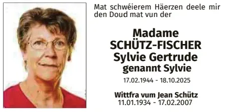 Traueranzeige für Sylvie Gertrude Schütz-Fischer