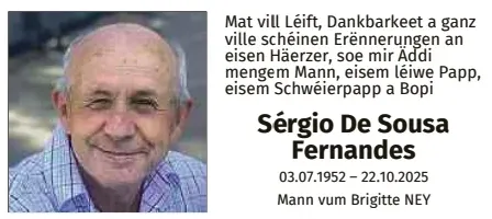 Traueranzeige für Sérgio De Sousa Fernandes