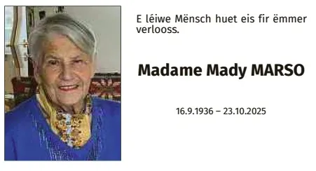 Traueranzeige für Mady Marso