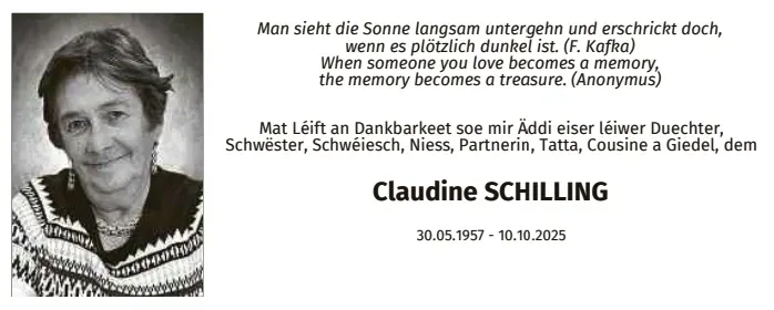 Traueranzeige für Claudine Schilling