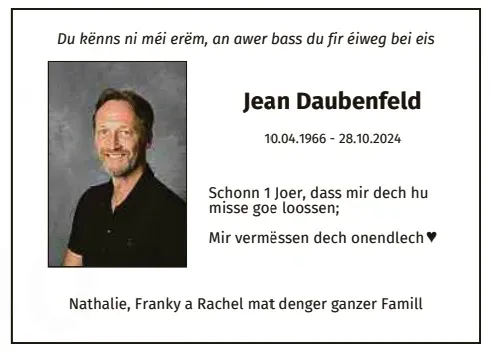 Traueranzeige für Jean Daubenfeld