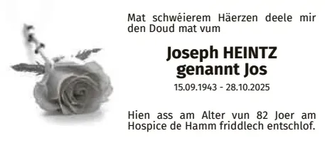 Traueranzeige für Joseph Heintz
