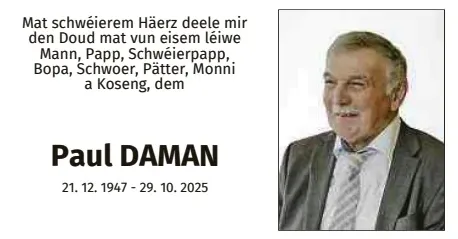 Traueranzeige für Paul Daman
