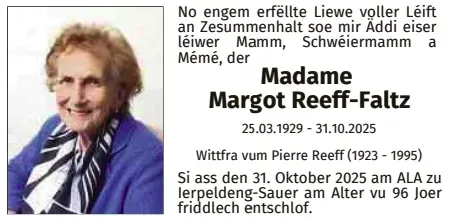 Traueranzeige für Margot Reef-Faltz