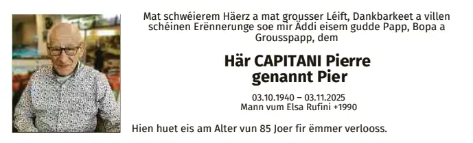 Traueranzeige für Pierre Capitani