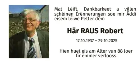 Traueranzeige für Robert Raus
