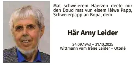 Traueranzeige für Arny Leider