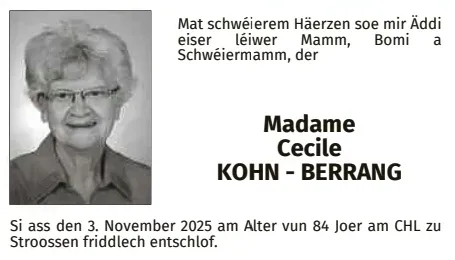 Traueranzeige für Cecile Kohn-Berrang