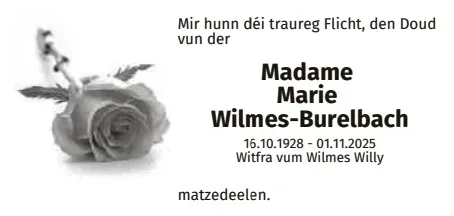 Traueranzeige für Marie Wilmes-Burelbach