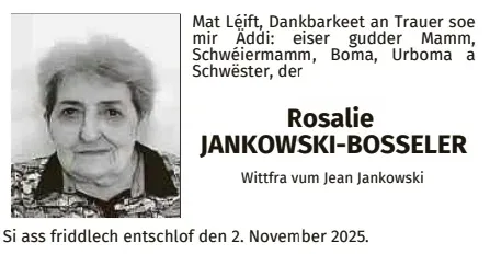 Traueranzeige für Rosalie Jankowski-Bosseler