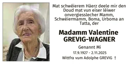 Traueranzeige für Valentine Grevig-Wagner