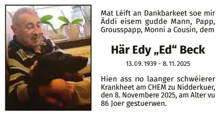 Traueranzeige für Edy "Ed" Beck