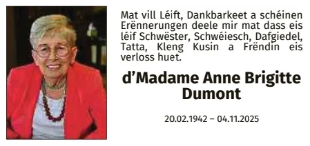 Traueranzeige für Anne Brigitte Dumont