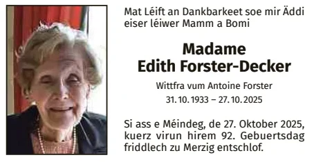 Traueranzeige für Edith Forster-Decker