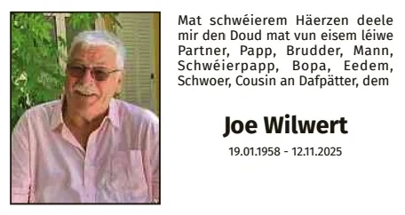 Traueranzeige für Joe Wilwert