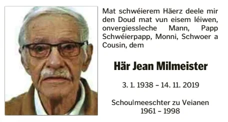 Traueranzeige für Jean Milmeister