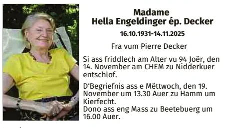 Traueranzeige für Hella Erpeldinger  ép Decker