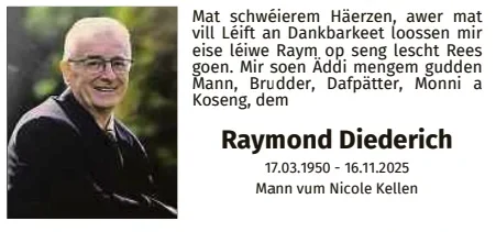 Traueranzeige für Raymond Diederich