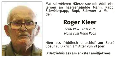 Traueranzeige für Roger Kleer