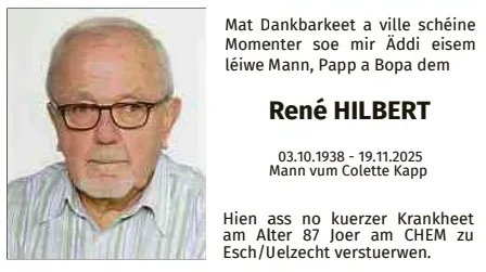 Traueranzeige für René Hilbert
