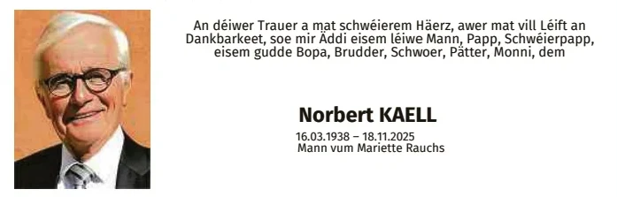 Traueranzeige für Norbert Kaell