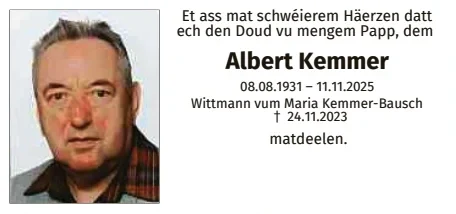 Traueranzeige für Albert Kemmer