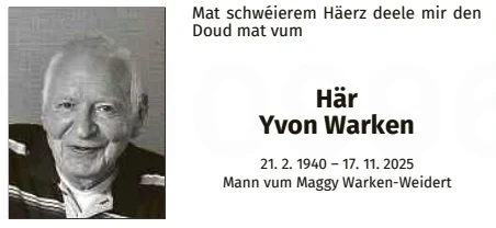 Traueranzeige für Yvon Warken