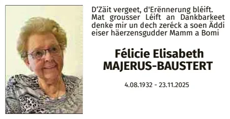 Traueranzeige für Félicie Elisabeth Majerus Baustert