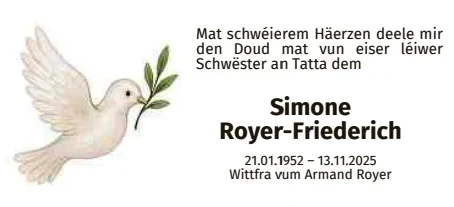 Traueranzeige für Simone Royer-Friederich