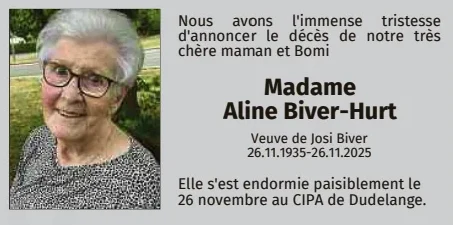 Traueranzeige für Aline Biver-Hurt