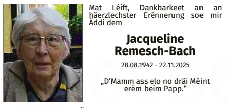 Traueranzeige für Jacqueline Remesch-Bach