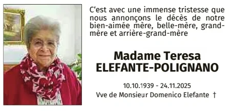 Traueranzeige für Teresa Elefante-Polignano