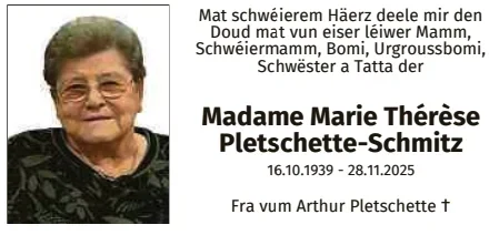 Traueranzeige für Marie-Thérèse Pletschette-Schmitz