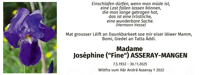 Traueranzeige für Joséphine Asseray-Mangen