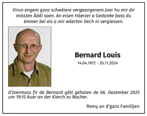 Traueranzeige für Bernard Louis