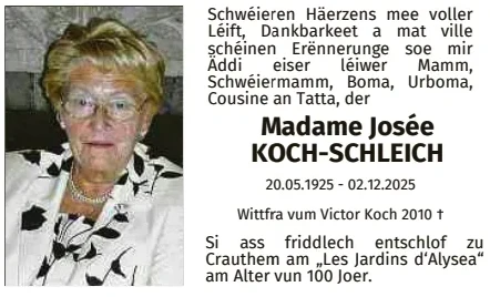 Traueranzeige für Josée Koch-Schleich
