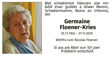 Traueranzeige für Germaine Floener-Kries