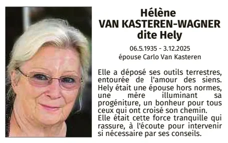 Traueranzeige für Hélène Van Kasteren-Wagner